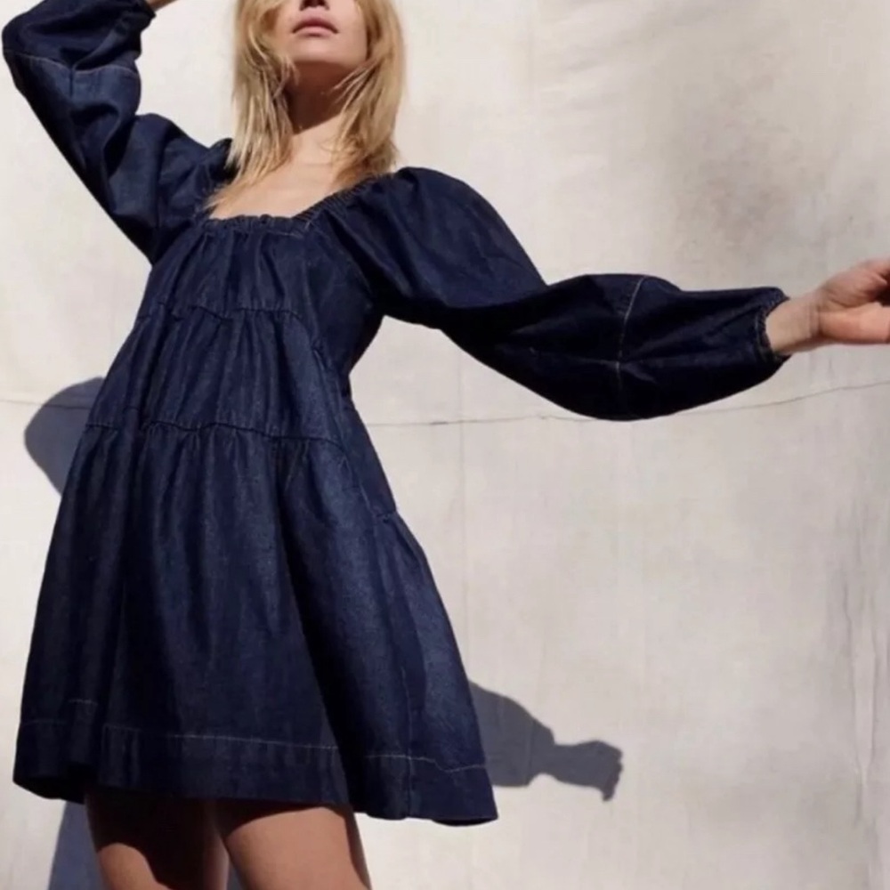 free people dark denim babydoll Lou dress in xs
